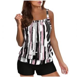 Maillot De Bain Deux Pièce Femmes Maillot De Bain Femme Shorty Triangle Taille Basse Imprimé Bas De Tankini Swimwear Sexy Bikini Maillot De Bain (Pink-f, L) (Zedacos, neuf)