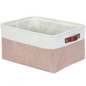 Mangata Bo&icirc;tes de rangement rectangulaires en tissu, multi-tailles, paniers en mat&eacute;riaux pour &eacute;tag&egrave;re, armoire, jouets et v&ecirc;tements, 36 x 26 x 18 cm, rose et blanc (taille M, 1 pi&egrave;ce) (MANGATA Direct, neuf)