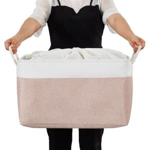 Mangata Bo&icirc;tes de rangement en tissu doux, multi-tailles, paniers contenants rectangulaires pour &eacute;tag&egrave;re, armoire, jouets et v&ecirc;tements, 50 x 40 x 30 cm, rose et blanc (XXL, 1 paquet) (MANGATA Direct, neuf)