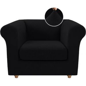 LINGKY Housse Canapé 1 Place Housses de Canapé Chesterfield Extensible avec Housse Coussin Canapé, Spandex Jacquard Housse Canape, Protection Canapé Antidérapante (Noir,1 Place) (LINGKY, neuf)