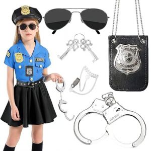 Accessoires de Police pour Enfant, 6pcs Police Costume Accessoires avec Lunettes de Soleil, Insigne, Menottes, Police Equipement Accessoires Enfant, Menottes Enfant, pour Carnaval, Cosplay, F&ecirc;te (Kangteni-EU, neuf)