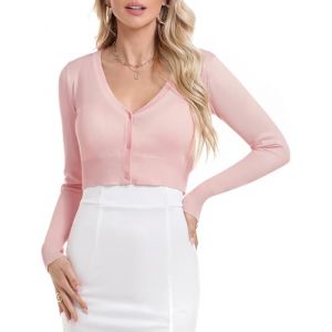 Irevial Bol&eacute;ro Femme Manches Longues Tricot Cardigan Respirant Gilet Femme Veste avec Boutons Tops rose clair,S (FUZHOUJINGSI-EU, neuf)
