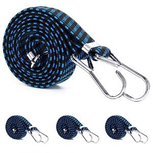 Lot de 4 longs tendeurs élastiques avec crochets robustes - Sangles élastiques de qualité supérieure pour bagages, vélos, camping, voiture - Fixation de bâche (200 cm, bleu) (iffain-u, neuf)