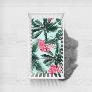 Odot Drap Housse pour Lit Bébé en Microfibre Doux Respirant, Drap Housses Enfant Imprimé Feuilles de Palmier Tropical Protège Matelas pour Berceau, Couffin et Nacelle (Flamant,65x95cm) (Odot, neuf)