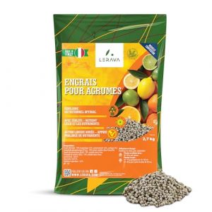 LERAVA® Engrais Agrumes organo-minéral - 2,7kg - citronnier en pot pour un développement vigoureux et savoureux des agrumes - Avec bouchon distributeur - 100% Made in Italy (Agricenter Spitaler, neuf)