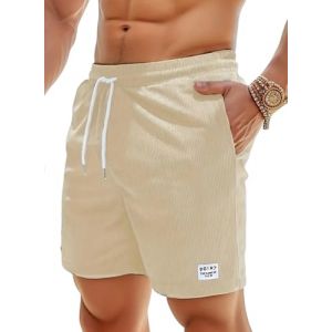 Short Homme Coton en Velours Côtelé Bermuda Cargo Homme Casual Running Jogging Fitness Short avec Poches (Abricot,S) (FPFEU, neuf)