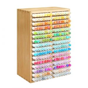 Rangement Feutre Organisateur en Bambou, Rangement Crayon de Couleur avec 18 Compartiment Pouvant Contenir 224 Marqueur, Pot a Crayon Enfant, Organisateur de Bureau pour Décoration de Studio (DUXINGXIA-EU, neuf)