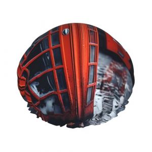 Bonnet de douche double couche pour femme, bonnet de bain élastique réutilisable, bonnet de bain Angleterre Royaume-Uni rétro Londres téléphone bonnet de cheveux étanche pour femme spa salon de douche (amixiemao111, neuf)