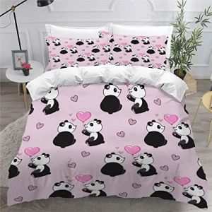 Housse de Couette 140x200cm Enfant Parure de Lit Rose, Amour De Panda Housse Couette Ado Garçon Fille 1 Personne,2 Taies d'Oreillers 50x75cm,Douce Multicolore (Yanlianfangzhipin, neuf)