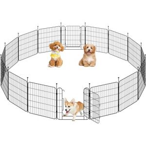 Yaheetech 16 Panneaux Parc pour Chien 60 x 60cm Enclos Chiens Interieur Cage pour Chiens Grille Pliant à Chiots Lapins Clôture Chenil pour Chien en Métal Extérieur avec piquets à Sommet Ovale et Plat (Yahee365, neuf)