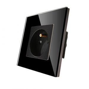 CNBINGO Prise Murale Electrique 16A - Prise Encastrable Standard Extra Plate - Single Prises de Courant Alternatif Panneau - Avec Panneau en Verre Trempé Noir (CNBINGO OFFICIAL, neuf)