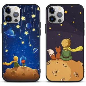2 Pièces Coque pour Apple iPhone 16 Pro 6.3", TPU Etui en Silicone avec The Little Prince Motif Mignon Animé Animaux, Cartoon Renard Fleur Rose Dessin Bumper Housse Antichoc Protection Case Cover, 03 (wangyouenshishihongtaiguanggao, neuf)