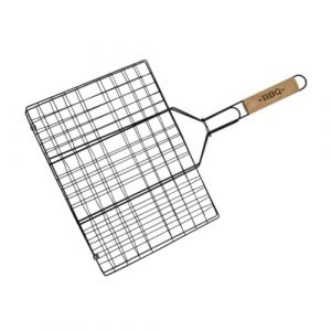Fackelmann Grille de cuisson r&eacute;versible pour viande, ustensile de barbecue sp&eacute;cial pour grillades et Chemin&eacute;e, acier antiadh&eacute;sif et manche en bois, 54 x 35 cm, 1 unit&eacute; (Fackelmann France, neuf)