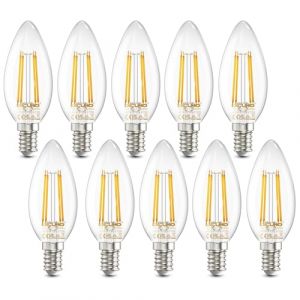 DiCUNO Ampoule LED E14 3,5W, &Eacute;quivalent 40W halog&egrave;ne, 480lm, 2700K Blanc chaud, Non dimmable, en forme de bougie flamme, Ampoule C35 filament vintage pour lustre et plafonnier, Lot de 10 (DiCUNO EU Direct, neuf)