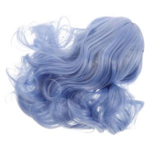 Hohopeti Postiche Boucl&eacute;e Bleu Clair 35 CM -Longue &Eacute;paules en Fibres Synth&eacute;tiques Postiche Bob avec Frange pour Soir&eacute;e Cosplay F&ecirc;tes et Halloween pour Femmes (Ingrid GL, neuf)