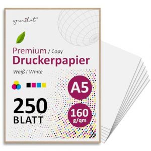 younikat You0193 Lot de 250 feuilles de papier blanc 160 g/m&sup2; DIN A5 pour photocopieur, certificats, blanc brillant (easydruck24, neuf)