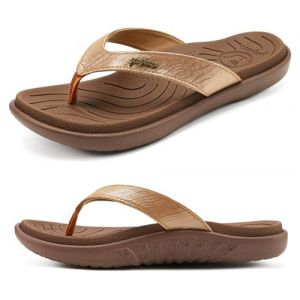 jiajiale Tongs Femme Mode Orthop&eacute;dique Cuir Confortable Soutien Vo&ucirc;te Plantaire Tongue Legere Yoga Mat &eacute;t&eacute; Plage Piscine Flip Flop Douche Antid&eacute;rapante Caoutchouc Semell Marron EU38.5 (SunshineHOME, neuf)