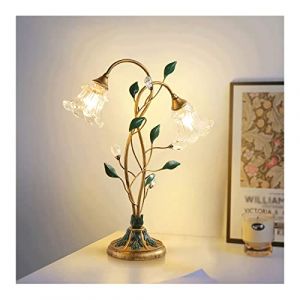 JITEM Lampe de Chevet Lampe de Table en Forme de Fleur dorée American Vintage Rose Green Leaf Lampe de Chevet avec Abat-Jour en Verre pour Salon Chambre Commode Lampe de Chevet Bureau (Vie intelligente fr, neuf)