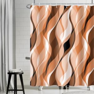 Uiiooazy Rideau Douche Orange, Rideau de Douche Anti Moisissure Abstrait Rayures Brun Rayé Rideaux de Baignoire Tissu Imperméable Lavable Polyester Rideaux Salle de Bain avec 12 Crochets 180x180cm (dongguibinjingpinxiaodianpu, neuf)