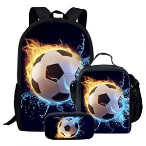 Chaqlin 3 PCS Sac À Dos Set Cool Football Ballon de Football Imprimé Enfants Cartable Sac À Dos Bookbag Isolé Lunch Box Porte-Stylo (chaqlin, neuf)