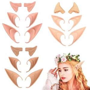 Oreille Elfe Femme, 9 Paires Elf Ears, Oreilles en Latex Oreilles de Fée Accessoires Elfe pour Cosplay, Halloween, Mascarade, Accessoires en Direct, Enfants et Adultes, 3 Tailles (Clair, Rose, Foncé) (UAB WSVLKE LT, neuf)