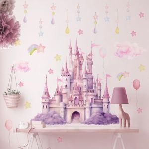 Runtoo Autocollants muraux ch&acirc;teau de princesse magique pour chambre de fille &ndash; D&eacute;collez et collez &ndash; Autocollants muraux en forme de nuage et d'&eacute;toiles &ndash; D&eacute;coration de chambre d'enfant et de chambre (Decalplanet-EU, neuf)