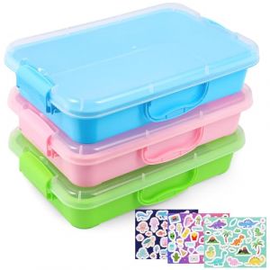 FIIOEOY Lot de 3 bacs de jeu sensoriels avec couvercle et 3 autocollants, bo&icirc;tes de rangement empilables en plastique, bacs &agrave; sable portables, organiseurs pour jouets, sable, arts, travaux manuels (JUNSHANG8, neuf)