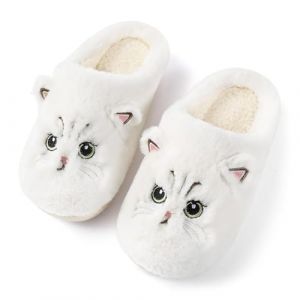 Puimentiua Mignon Chat Pantoufle Femme, Hiver Dessin Animé Chaussons Pantoufles Chat Femme Confortable AntidéRapant Chaussons Homme Fourrure Mules Pantoufles, Blanc, 43-44 (Suqing, neuf)
