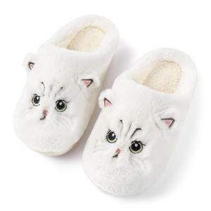 Puimentiua Mignon Chat Pantoufle Femme, Hiver Dessin Animé Chaussons Pantoufles Chat Femme Confortable AntidéRapant Chaussons Homme Fourrure Mules Pantoufles (Suqing, neuf)