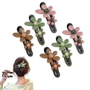 Pince à cheveux rectilignes en duvet de canard floral vintage, pince à cheveux plate mate mignon, pince à cheveux plate fleur, pince à cheveux décorative antidérapante en duvet de canard mignon(MIX-6P (Tong Ting Official Store, neuf)