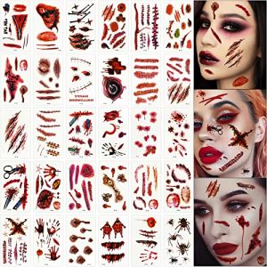 30 Pcs Tatouages Cicatrices Halloween Tatouage Zombie, Halloween Tatouages Temporaires, Halloween Tatouage Zombie, Autocollant de Cicatrice D'halloween, pour Halloween Cosplay Maquillage (Nanyiwangji, neuf)