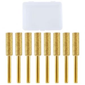 LEONTOOL 8 Pcs Haute Duret&eacute; Diamant Tron&ccedil;onneuse Aiguiseur M&egrave;che 7/32" 5,5 mm Titane Plaqu&eacute; Meule Lime Outil de Polissage avec 1/8" Tige Meule Meule Lime pour Tron&ccedil;onneuse Bois Bijoux Pierre, Dor&eacute; (LEONTOOL EU, neuf)