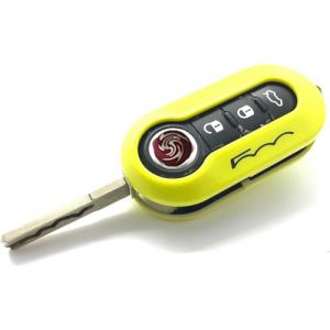 Nordecco Coque de protection pour cl&eacute; Fiat 500 &ndash; compatible avec 500, 500C, 500L, Abarth, Grande Punto, Brava, Fiat Panda, Stilo, Linea &ndash; Fonction Flip &agrave; 3 boutons (Jaune &ndash; Noir) (NORDECCO, neuf)