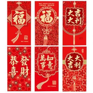 LIANRISES 36 Pi&egrave;ces 9x17cm Enveloppes Rouge Chinoises, Enveloppe Rouges Pour Le Festival Du Printemps, Nouvel An Chinois Accroch&eacute;e, Cash, Pour F&ecirc;te, Mariage, Ann&eacute;e Lunaire Chinoise, 6 Designs (LIANRISES, neuf)