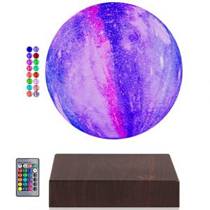 Lampe de lune en l&eacute;vitation - Lampe de lune flottante 3D &agrave; l&eacute;vitation magn&eacute;tique 16 couleurs, avec t&eacute;l&eacute;commande, veilleuse LED galaxie tournante pour la d&eacute;coration du bureau et de la maison Cadeau (teyangqi, neuf)