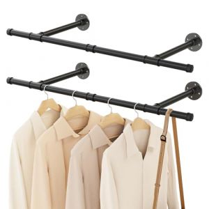 YheenLf Tringle Vetement Murale, Penderie Murale 90cm, Barre Dressing Industriel, Portant pour Salon, Chambre, Gain de Place, Montage Facile, Robuste et Durable, Noir, 2er Set (YheenLf, neuf)