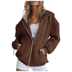 Sweat a Capuche Femme Zippé Manches Longues Décontracté Veste Mi Saison Printemps Pulls, Gilets Et Sweats De Sport Bombers Femmes Vetement Vestes Gilet À Zippée Sweet Hoodie Jogging,2-Bronze,L (aodsko, neuf)