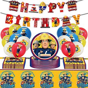 Newtic Anniversaire Sam Le Pompier 54Pcs Decoration Anniversaire Pompier Sam Pompier Assiette Serviettes Bannière Tasse Ballon Happy Birthday Pompier Nappe De Table pour Kit Pompier Enfant (YUNTAORFE LTD, neuf)