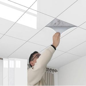 Minglez Dalle de Plafond Dalles de Plafond Autocollantes Blanches 30x60cm, Papier Peint D&eacute;coratif pour Plafond en Vinyle, Dalles de Plafond Suspendu, Paquet de 5, 6, 50 ou 100Dalles(30pack) (Smile R, neuf)