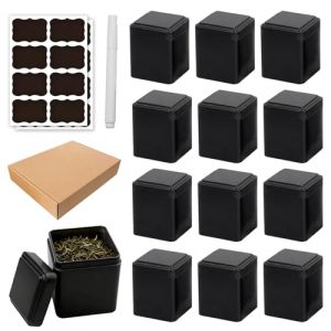 GOEDCH Lot de 12 pi&egrave;ces bo&icirc;tes &agrave; th&eacute; carr&eacute;es : bo&icirc;tes &agrave; th&eacute; classiques pour th&eacute; en vrac incl. 16 &eacute;tiquettes et craie liquide, bo&icirc;te &agrave; th&eacute; herm&eacute;tique en m&eacute;tal noir carr&eacute;e pour th&eacute;, caf&eacute;, sucre, 7 x 7 x (YINPLQ, neuf)