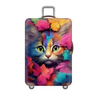 FANSU Housse Valise Protection Elastique, Housse de Valise Chat Motif Imprimé en 3D Protection de Voyage Anti-Rayures, Personnalités Luggage Cover pour Suitcase 18 à 32 Pouces (JINBO, neuf)