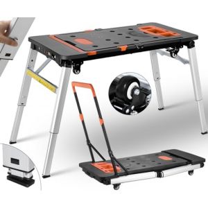 7 en 1 Etabli Pliant,Établi Pliable avec Pieds en Métal,Multifonction Plateforme de Travail Hauteur Réglable,Chariot Portable avec 4 Roues,Chariot Pliable,Échafaudage pour Les Travail de Bricolage (Cococloud, neuf)
