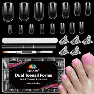 EBANKU 150PCS Poppit Ongle Kit pour Orteils, Longue Carré Capsules Popits Ongle Pédicure d'extension Kit Matte Faux Ongles Capsules Couverture Complète avec Clips Ongle Polygel Brosse Limes à Ongles (EU-Prominer, neuf)