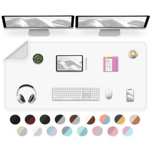 Sous-main double face, grand sous-main imperméable en cuir synthétique lisse, tapis de souris, organiseurs de bureau, décoration de table de bureau ou de maison pour lire et écrire (blanc + argenté, (Phoenix-UK, neuf)