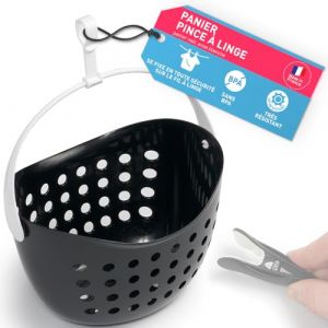 culiclean Panier Pince a Linge Exterieur – Panier Epingle a Linge – sans Pince a Linge – Fabriqué en France – 1 Panier Noir avec l'anse Blanc (ISC Brands, neuf)
