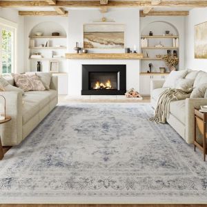 HUGEAR Bleu Tapis De Salon Lavable en Machine Tapis Chambre Adulte Grand Tapis Salon 240x300cm Doux Vintage Descente de Lit AntidéRapant Decoration Chambrel Manger (RONGBEN, neuf)