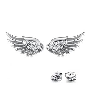 Bellitia Jewelry Boucles d'oreilles Ailes d'ange Femme en Argent Sterling 925, Clous d'oreilles Plumes Ange avec Oxyde de Zirconium pour Femmes Filles (RosaJewelry, neuf)