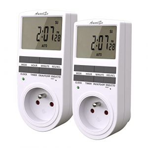 Awootsv Prise Programmable Digitale avec Compte à rebours Minuterie Numérique Journalier/Hebdomadaire Programmateur Prise Electrique avec Ecran LCD et Mode Aléatoire Antivol (2 Pack) (Watt-save, neuf)