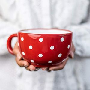 City to Cottage | Tasse &agrave; caf&eacute;, &agrave; th&eacute;, &agrave; soupe | rouge &agrave; pois blancs en c&eacute;ramique avec anse faite et peinte &agrave; la main | Tr&egrave;s Grande 500ml (City to Cottage, neuf)