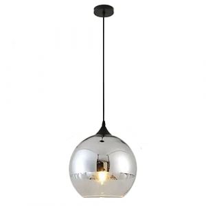 Euone_Clothes Suspension Luminaire avec Abat-jour Boule en Verre Semi-plaqué, Lampe Suspendue de Plafond Moderne, Lustre de Chambre de Salle à manger de Cuisine (Argent, 25cm) (S-Cevada, neuf)